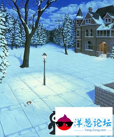 雪地上的床，睡在雪地上。